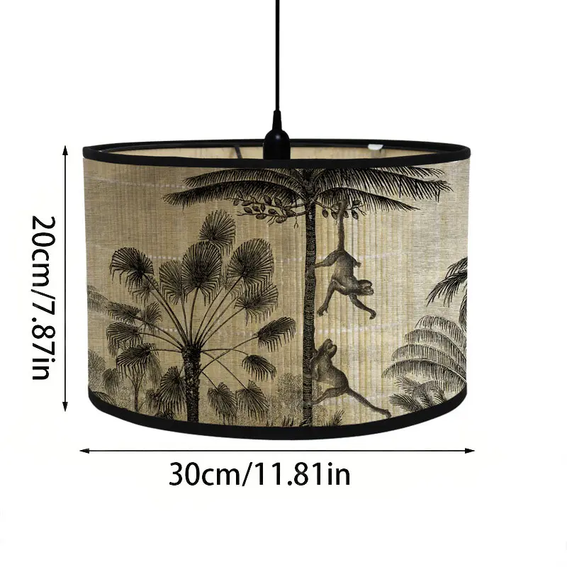 Vintage Drum Lampshade Printed Lamp Shade Light Cover for Bedroom, New Year Gift, Bamboo Lamp Shade