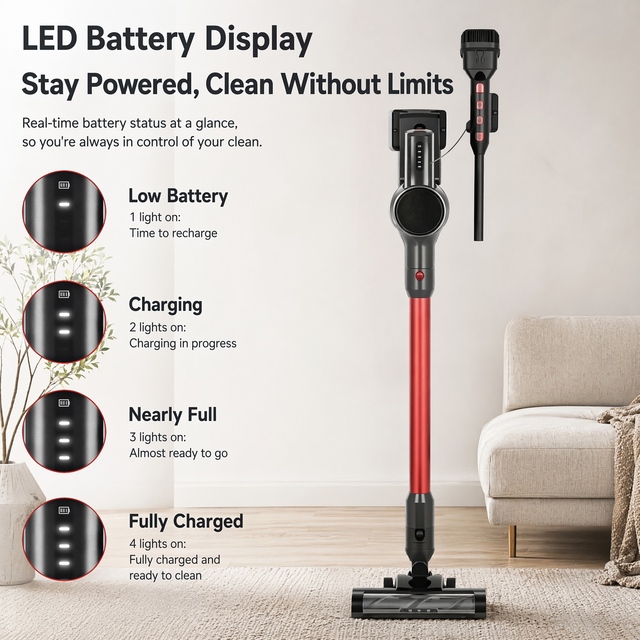 PC704 Cordless Stick Vacuum Cleaner 9kPa Lightweight Handheld Vacuum For Pet Hair Hardwood Floor Carpet