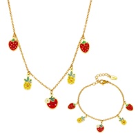 Ensemble de bijoux pour enfants, collier et bracelet, en acier inoxydable imperméable, plaqué or 18 carats, avec breloques en zircon en forme de fruits, idéal pour les fêtes et les cadeaux