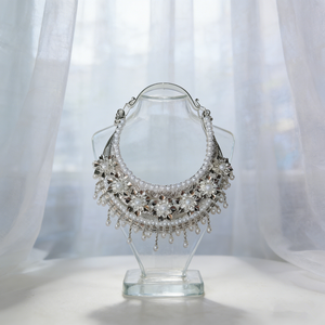 Collar Étnico Floral Brillante |   Collar llamativo estilo Miao chapado en plata con flecos de perlas - Product Image 1