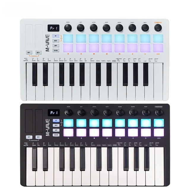 M-VAVE SMK-25 II 25 Key MIDI Controller Keyboard USB Mini 16 RGB Drum Pads 8 Knobs Music Midis Software Included