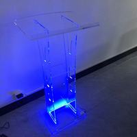 Luz LED reciclable extraíble portátil, acrílico transparente, podio, púlpito, atril, soporte de escritorio, estante de exhibición iluminado, Iglesia