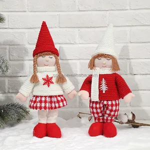 Bonecos fofos de malha vermelho e branco para meninas, estatueta de brinquedo de pelúcia ideal para casa, presente ideal para crianças, novo design