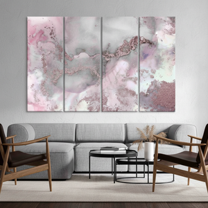 Impression sur verre à l'encre d'alcool scintillante - Art sur toile marbrée rose et grise, lot de 4 toiles - Product Image 3