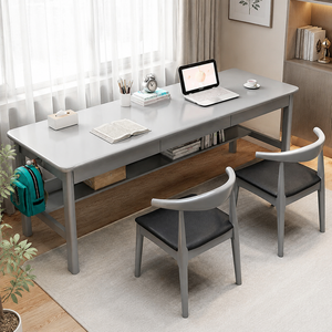 Scrivania Doppia in Legno Massello con Tre Cassetti, Design Moderno e Semplice, per Ufficio Domestico o Scrivania <span class=keywords><strong>da</strong></span> Parete - Product Image 1