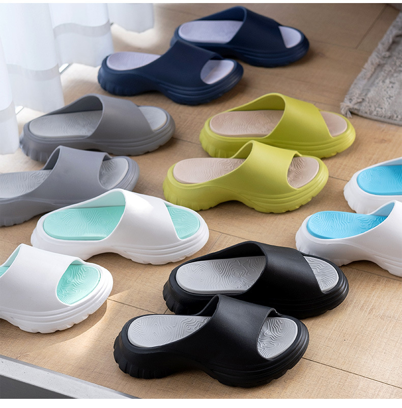 2023 New Double Color Platform Slippers Female Home Bathroom Shoes Couple Slides Sandals