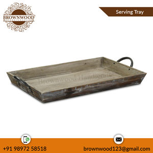 Vente directe d'usine Plateau de service en bois de manguier massif fait à la main avec poignées en métal pour les hôtels et les restaurants Vente en gros bienvenue - Product Image 4