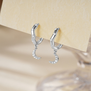 CANNER - Pendientes de Plata de Ley S925 con Colgante de Luna, Luna Creciente con Circonita, Pendientes de Aro Irregulares para Mujer - Product Image 2