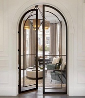 Puertas de vidrio de hierro y acero de metal de estilo interno francés moderno Diseño de puertas y ventanas de vidrio de arco