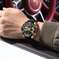 Jam Tangan Pria Poedagar E125 Dual Display Digital Analog Tahan Air Montre Homme Tali Kulit Bercahaya Jam Tangan Olahraga untuk Pria