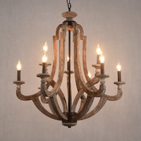 Lustre en bois vieilli de style français, rustique, à LED, avec bougies, installation facile, garantie de 2 ans, pour salon