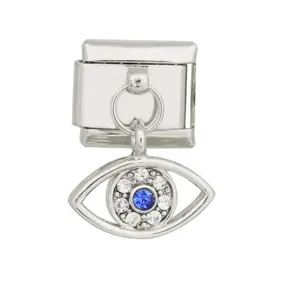 Rvs Sieraden 9Mm Classic Manchetknopen Blue Crystal Eye Dangle Italiaanse Charme Armband Compatibel Zoppini