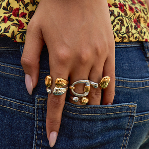Anillo de Dos Tonos J&D Fashion Statement, Chapado en Oro de 18K, Acero Inoxidable, <span class=keywords><strong>Doble</strong></span> Capa, Liso, Apilable - Product Image 4