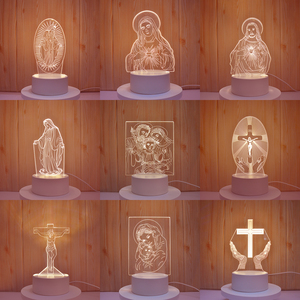 Venta al por Mayor de Estatuas de Jesús y la Virgen María, Decoración <span class=keywords><strong>para</strong></span> Bebés, Regalos Cristianos, Lámpara Nocturna LED, Luz Acrílica 3D - Product Image 1