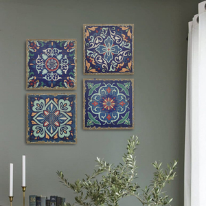 Ensemble de 4 décorations murales carrées en bois rustiques vintage pour la maison, le salon - Product Image 2