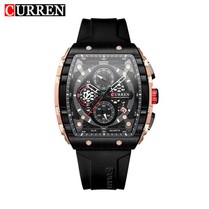 Montre Sportive CURREN 8442 pour Homme, Style Vintage, Boîtier Tonneau Large en Alliage, Cadran à Quartz, Aiguilles en Silicone, Date Automatique - Product Image 1