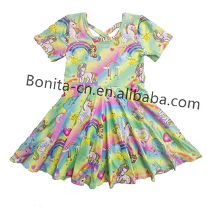 Customizable milk silk HD Pig flower digital printing girls rotating dress girls over knee long skirt children's wear