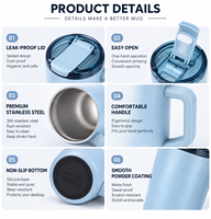 Mug de voyage isotherme en acier inoxydable 304 à double paroi, anti-fuite, réutilisable, avec couvercle rabattable, 16 oz, pour usage quotidien - Vente en gros