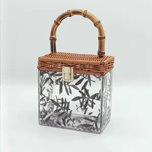 NiYang 2024 Summer Bamboo Leaf Bag Bamboo Handbag Acrylic Transparent Small Bag Women&#39;s Catwalk Style Hand-carrying Box Bag