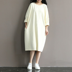 Abiti Estivi da Donna all'Ingrosso, <span class=keywords><strong>Vestito</strong></span> Midi Oversize con Collo Tondo e Maniche <span class=keywords><strong>a</strong></span> Pipistrello, Gonne <span class=keywords><strong>Lunghe</strong></span> Casual con Tasche in Cotone - Product Image 2
