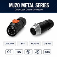 Connecteur étanche IP67 rond mâle-femelle en métal à verrouillage sécurisé anti-mis-insertion MJ20, le plus vendu