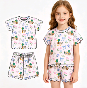 Vestido de niña personalizado estilo boutique con estampado floral de patos mallard de verano, con lazos, pantalones cortos con forro, estilo animadora, lindo, corte en A, para hermanas - Product Image 4