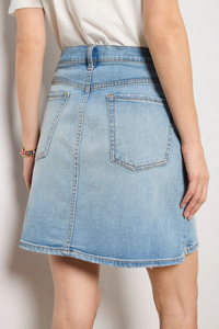 Falda Vaquera Informal de Verano con Cintura Ajustable con Cordón y Cierre de Cremallera, Transpirable, Lavada, Azul Claro, Diseño Recto - Product Image 5