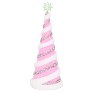 Pink White Silver Glitter Swirl Tabletop Christmas Cone Tree Green Snowflake Topper <b>Pastel</b> Bakery <b>Decor</b> - Product Image 3