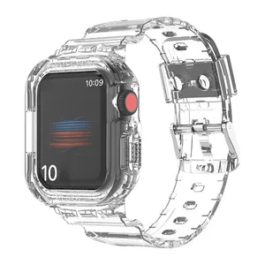 集成表带适用于iWatch 41毫米/45毫米TPU水晶果冻保护套，带适用于苹果手表系列7