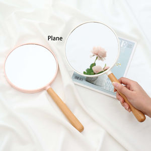 Zonyin Logo personalizzato in plastica portatile piccolo specchio portatile rotondo doppio lato ingrandimento specchio cosmetico con manico in legno - Product Image 1