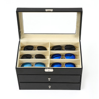 Boîte de rangement pour lunettes de soleil à 18 compartiments, double couche, en PU de qualité supérieure, anti-poussière, pour présentation et organisation des lunettes