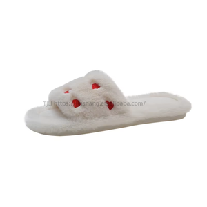Nouvelle conception, semelle en PVC de qualité supérieure, pantoufles plates pour femme, dessus en fourrure de lapin artificielle, pantoufles d'intérieur pour femme avec de bons produits - Product Image 6