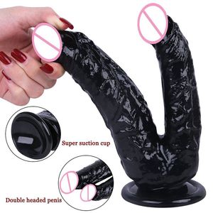 Alat Bantu Seks Anal Masturbasi Wanita Penis Simulasi Ukuran Besar Penis Ganda dengan Suction Cup - Product Image 3