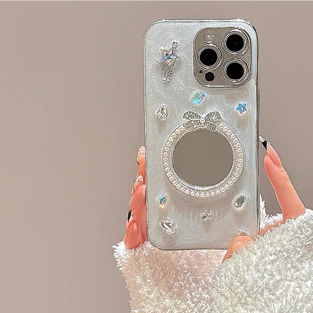 Luxury Diamond Mirror TPU Cover for iphone 17 Pro Max Camera protection Pearl Korean Ins Style Phone case for iPhone 15 14 13 16