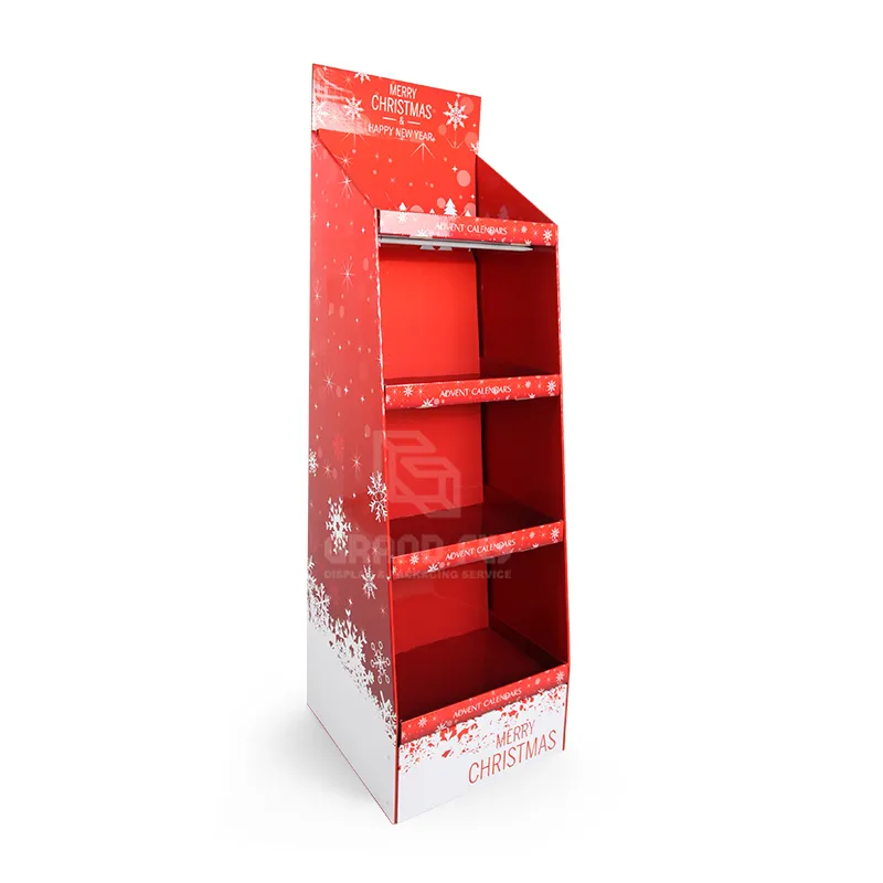 Four-layer corrugated cardboard supermarket floor-standing display rack for Christmas Day