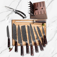 Ensemble de couteaux de cuisine professionnels en acier damas laser, 17 pièces, en acier inoxydable moderne, avec bloc en bois d'acacia
