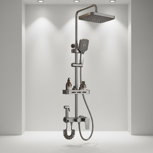 Système de douche pluie Wayon moderne en cuivre gris bronze avec cartouche céramique, étagère et douchette bidet pour appartement et villa - Product Image 5