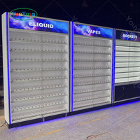 Vitrine à tabac avec éclairage LED, armoire murale avec étagères réglables et porte coulissante pour magasin de tabac
