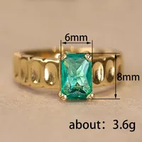 ZhuQian Groothandel Luxe Fruit Groene Vierkante Zirkoon Ringen voor Vrouwen Goudkleurige Punch Concave Design Party Sierlijke Mode-sieraden