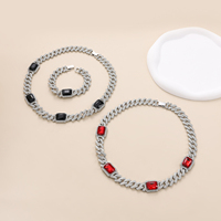 NL2111-2 Bijoux en rubis 15mm Hip Hop Gem Diamond Tennis Cuban Choker Punk Red Black Rhinestone Fashion Jewelry Bracelet