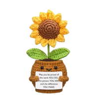 Ensemble unique de plantes en pot au crochet, mini tournesol, rose, tulipe faits à la main avec carte de message pour un cadeau d'anniversaire ou un décor