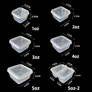 Copo de molho de plástico quadrado transparente com tampa, 1/2/3/4/5 onças, recipiente para temperar molho de soja e comida