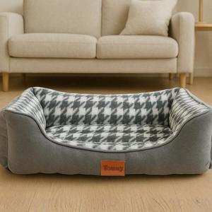 Cuccia per Animali Yommy, Design Pied-de-Poule, Morbida e Calda, Base Antiscivolo, Taglia Media - Product Image 1