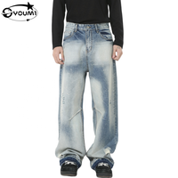 Fabricant de denim sur mesure, coupe ample Y2K, jambe droite, coupe bootcut, style urbain, effet délavé soleil, teinture éclaboussée, délavé à la pierre, effet usé, bords bruts