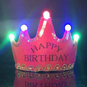 Factory Wholesale Custom Cheap Glow <strong>Cake</strong> Topper Party Baby Boy Girls Led Light up Non-Woven Crown <strong>Birthday</strong> <strong>Hat</strong> - Product Image 4
