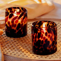 Porte-bougie en verre fait main de couleur ambre créative avec des taches de couleur léopard, décoration de Noël pour la maison, droit
