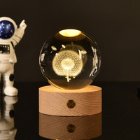 Boule de cristal 3D, cube de lune transparent, poli à la main, base d'affichage LED, artisanat K9 pour cadeau, souvenir ou décoration
