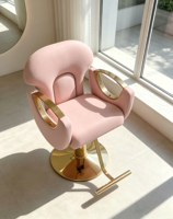 Chaise de salon rose de luxe avec base dorée, chaise de coiffure hydraulique moderne pour salon de beauté et de coiffure