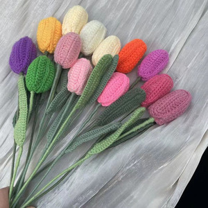 ดอกทิวลิปถักโครเชต์สำเร็จรูป DREA งานแฮนด์เมด ดอกไม้ถักไหมพรม DIY ของขวัญดอกไม้ประดับตกแต่ง ของขวัญวันวาเลนไทน์ - Product Image 2