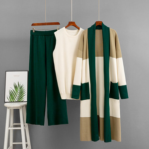 2026 Winter Fashion Daily Wear Loose Cardigan Woven Knitted Three-Piece Set Vest Wide-Leg Pants Knee England Style Casual Lazy - Product Image 3